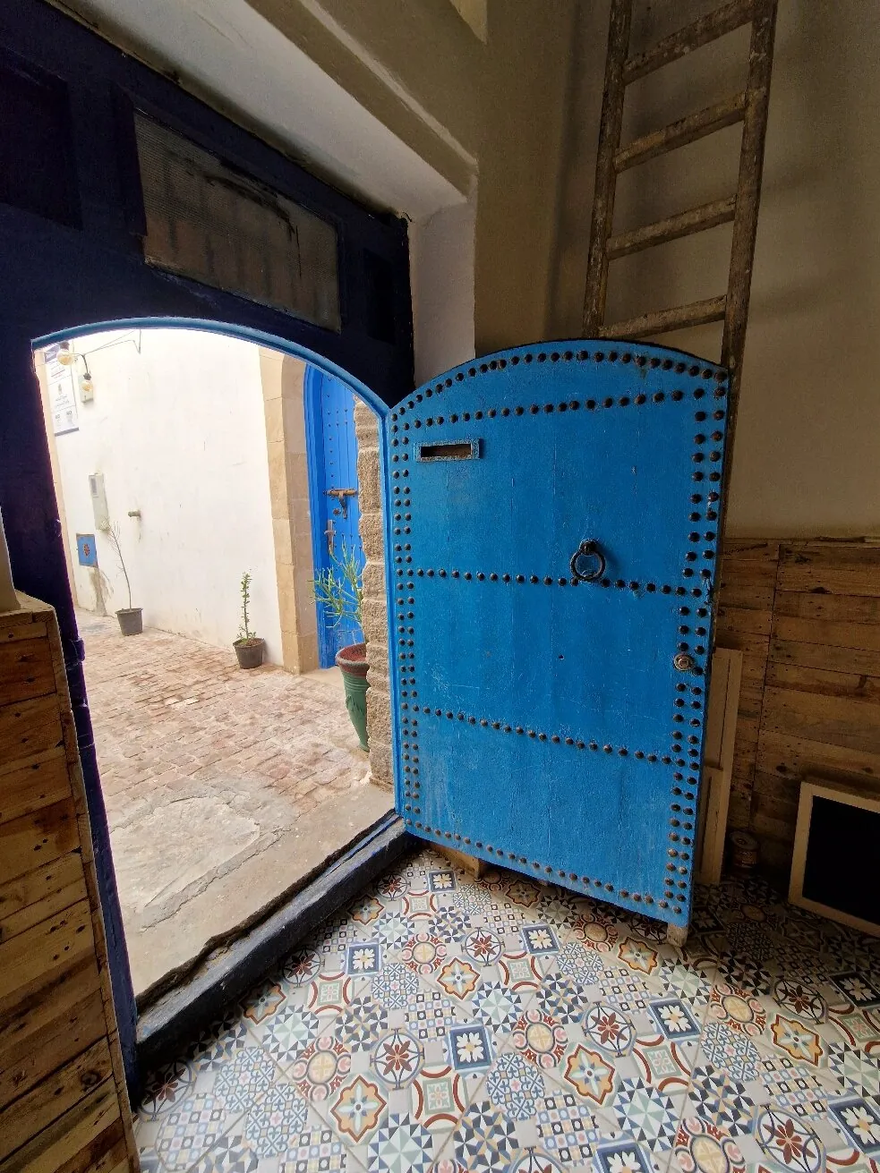 Dar Dasha's blue entrance door in the medina