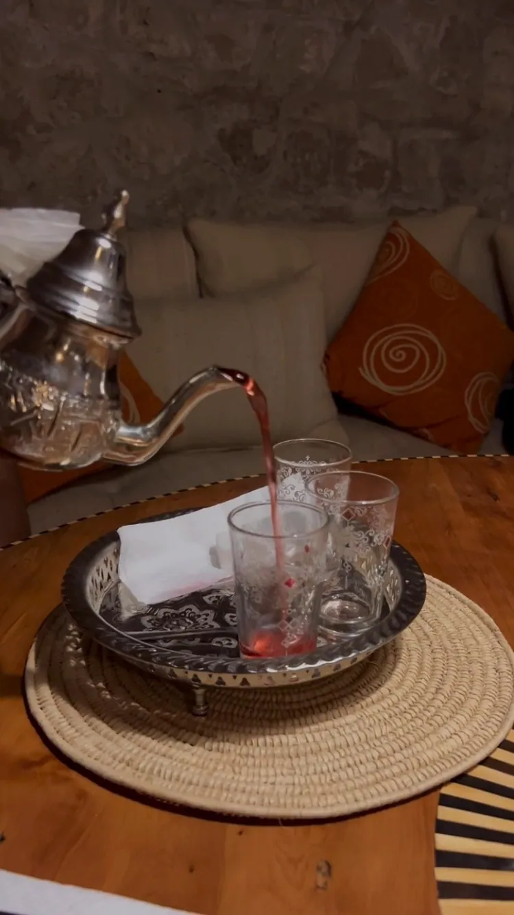 Mint tea: Poured the traditional way, from high
