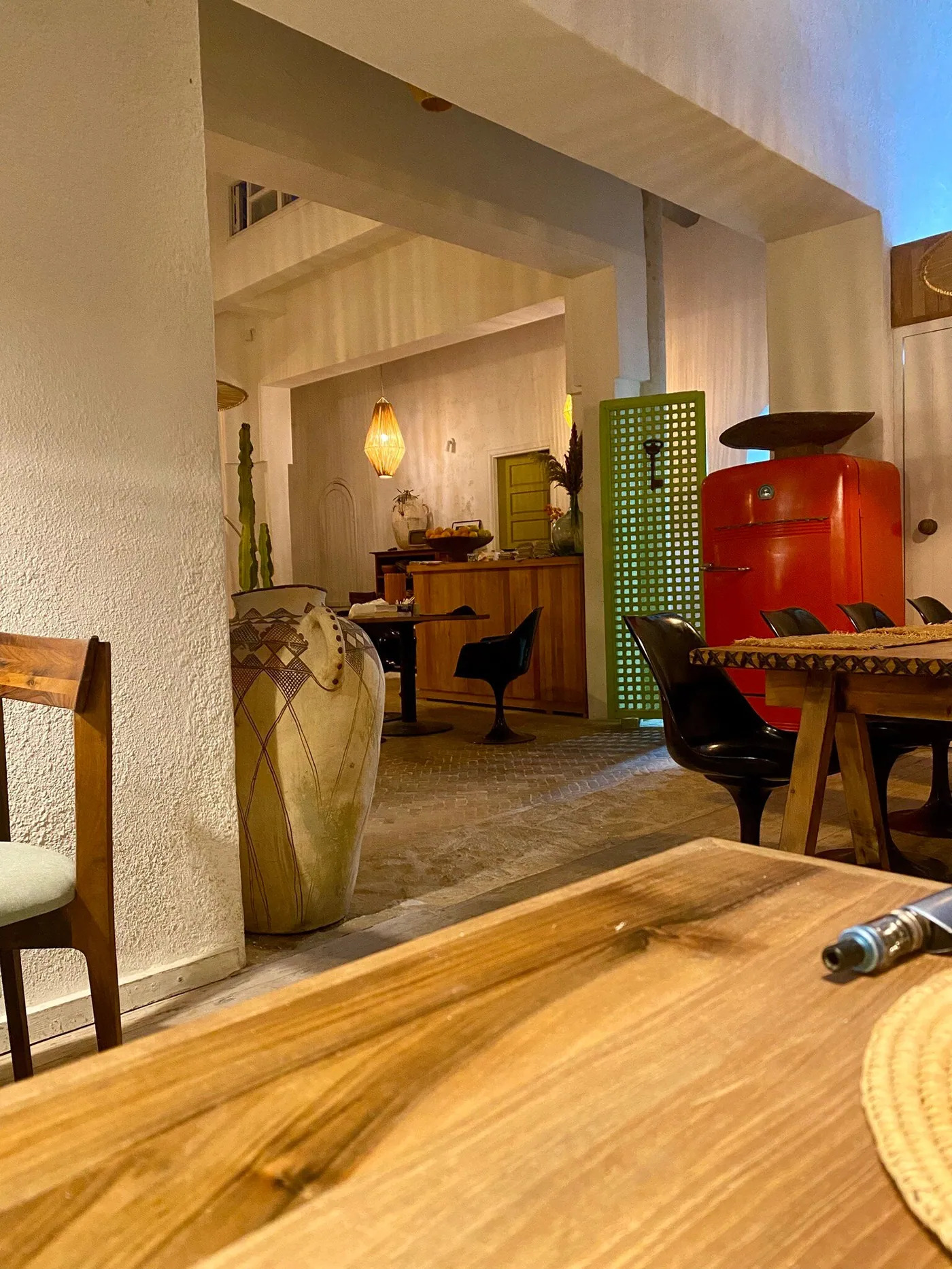 Dar Dasha's bright, minimalist main dining room